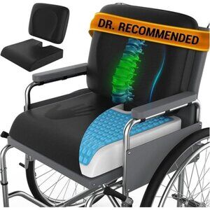 Wheelchair Cushion Pressure Relief Seat Pad Anti Slip Gel Lumbar Pillow Set